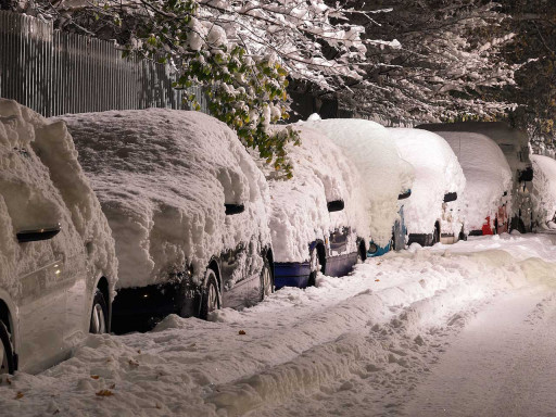 Cars covered in snow.