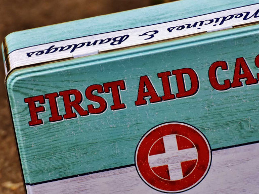 Close up of green first aid case.